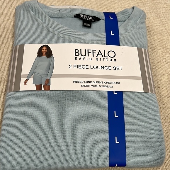 New- 2Pc Buffalo By David Bitton Soft Ribbed Knit Lounge Set Vintage Blue Large - Picture 1 of 8